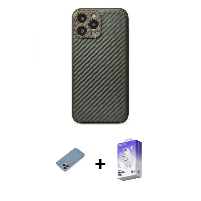 ieg™ iPhone 13 Pro Max Kılıf Ahenk Işık - Siyah Bilvis 5in1 3D Magic Cam Ekran Koruyucu + Shine Kamera Lens Koruma Cam - GI