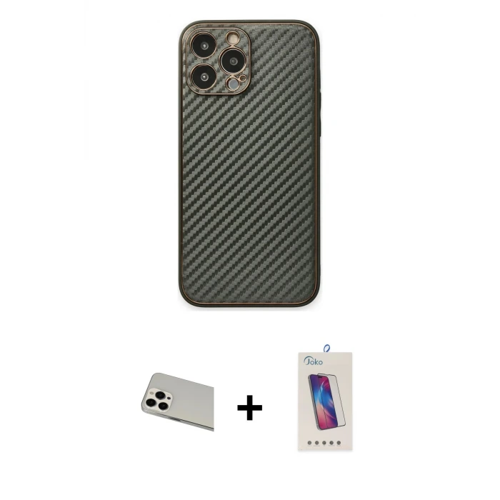 ieg™ iPhone 13 Pro Max Kılıf Ahenk Işık - Siyah Joko 5D Cam + Rainbow Kamera Lens Koruma Cam - BZ