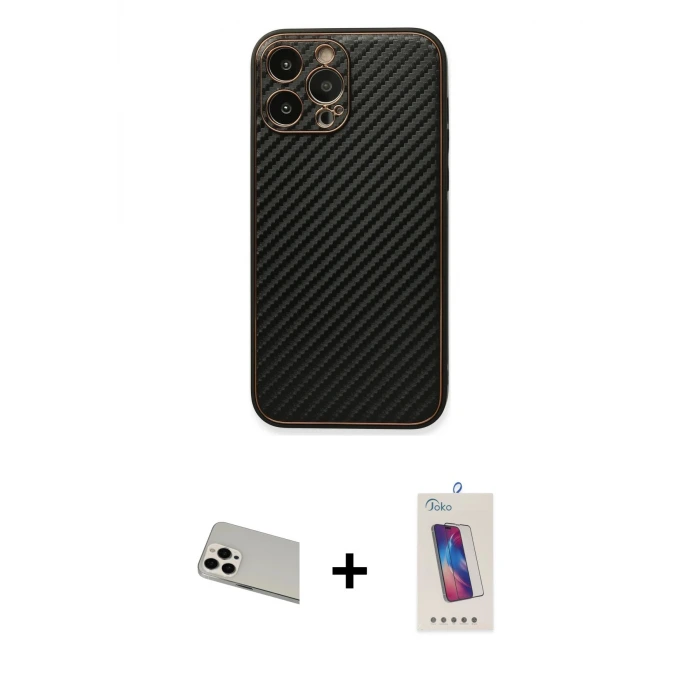 ieg™ iPhone 13 Pro Max Kılıf Ahenk Işık - Siyah Joko 5D Cam + Rainbow Kamera Lens Koruma Cam - BZ