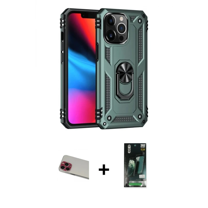 ieg™ iPhone 13 Pro Max Kılıf Ahenk Klasik Koleksiyonu - Şeffaf 360 Full Body Arka Koruyucu + Rainbow Kamera Lens Koruma Cam - KI