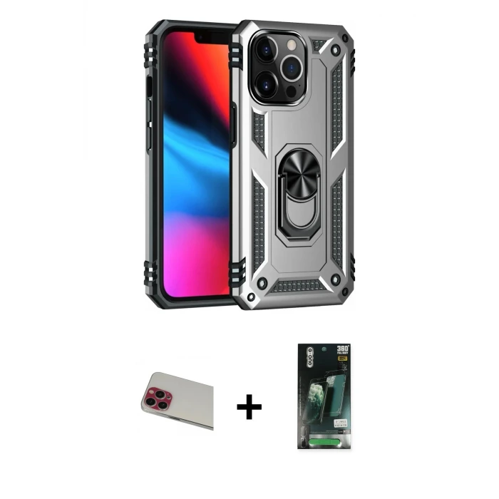 ieg™ iPhone 13 Pro Max Kılıf Ahenk Klasik Koleksiyonu - Şeffaf 360 Full Body Arka Koruyucu + Rainbow Kamera Lens Koruma Cam - KI