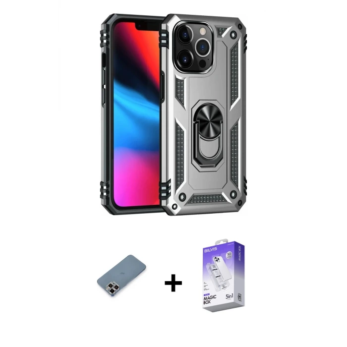 ieg™ iPhone 13 Pro Max Kılıf Ahenk Klasik Koleksiyonu - Siyah Bilvis 5in1 3D Magic Cam Ekran Koruyucu + Metal Kamera Lens Koruma Cam - MR