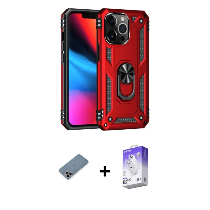 ieg™ iPhone 13 Pro Max Kılıf Ahenk Klasik Koleksiyonu - Siyah Bilvis 5in1 3D Magic Cam Ekran Koruyucu + Metal Kamera Lens Koruma Cam - MR