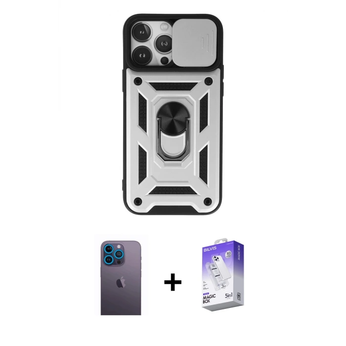 ieg™ iPhone 13 Pro Max Kılıf Ahenk Klasik - Siyah Bilvis 5in1 3D Magic Cam Ekran Koruyucu + Neon Fosforlu Kamera Lens - MI