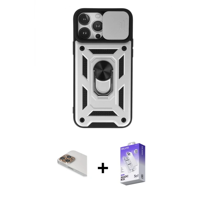 ieg™ iPhone 13 Pro Max Kılıf Ahenk Klasik - Siyah Bilvis 5in1 3D Magic Cam Ekran Koruyucu + Pers Alüminyum Kamera Lens - GD