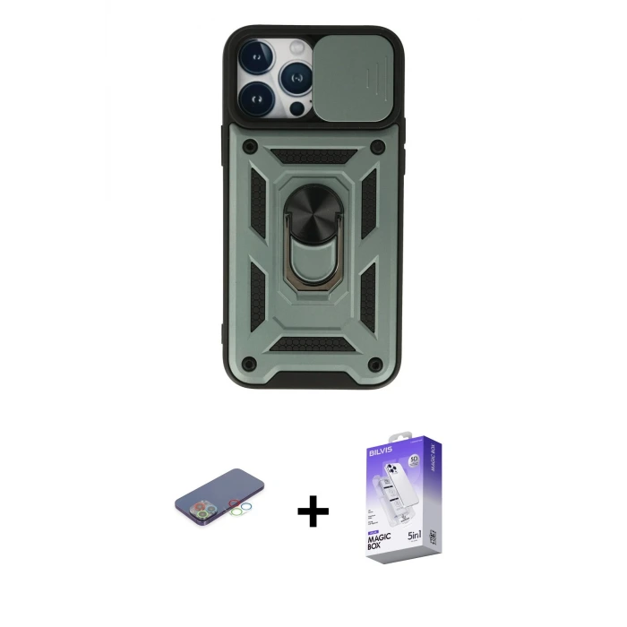ieg™ iPhone 13 Pro Max Kılıf Ahenk Klasik - Siyah Bilvis 5in1 3D Magic Cam Ekran Koruyucu + Renkli Kamera Lens Koruma Cam - MI