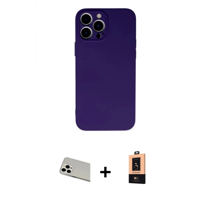 ieg™ iPhone 13 Pro Max Kılıf Ahenk Serisi - Şeffaf Maxco Cam Ekran Koruyucu + Rainbow Kamera Lens Koruma Cam - BZ