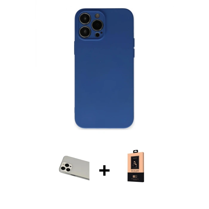 ieg™ iPhone 13 Pro Max Kılıf Ahenk Serisi - Şeffaf Maxco Cam Ekran Koruyucu + Rainbow Kamera Lens Koruma Cam - BZ