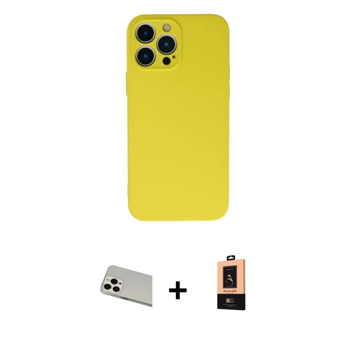 ieg™ iPhone 13 Pro Max Kılıf Ahenk Serisi - Şeffaf Maxco Cam Ekran Koruyucu + Rainbow Kamera Lens Koruma Cam - BZ