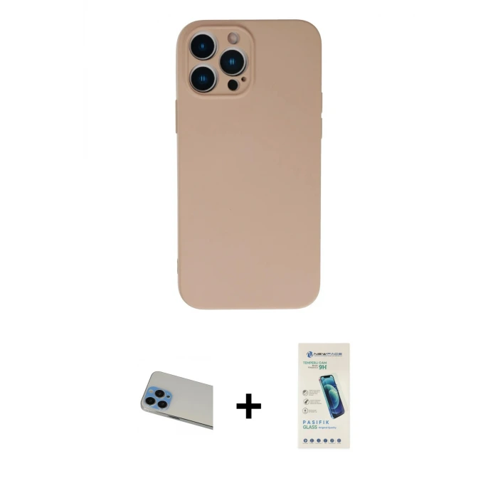 ieg™ iPhone 13 Pro Max Kılıf Ahenk Serisi - Şeffaf Pasifik Cam Ekran Koruyucu + Rainbow Kamera Lens Koruma Cam - MI