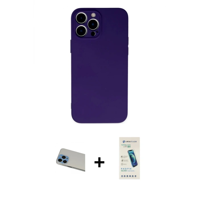 ieg™ iPhone 13 Pro Max Kılıf Ahenk Serisi - Şeffaf Pasifik Cam Ekran Koruyucu + Rainbow Kamera Lens Koruma Cam - MI