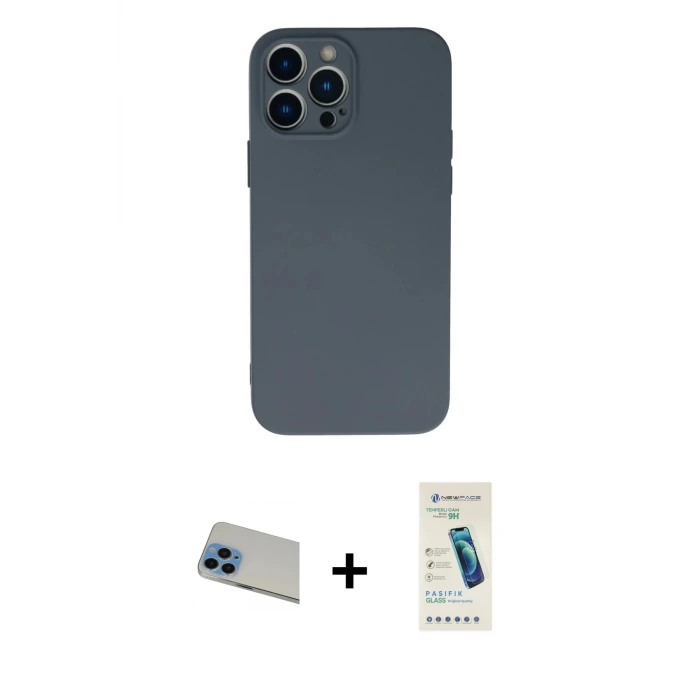 ieg™ iPhone 13 Pro Max Kılıf Ahenk Serisi - Şeffaf Pasifik Cam Ekran Koruyucu + Rainbow Kamera Lens Koruma Cam - MI