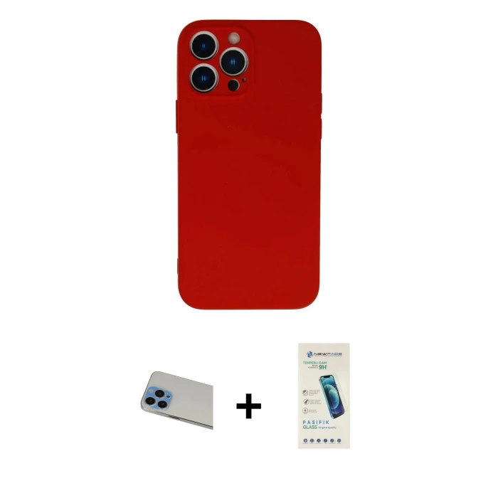 ieg™ iPhone 13 Pro Max Kılıf Ahenk Serisi - Şeffaf Pasifik Cam Ekran Koruyucu + Rainbow Kamera Lens Koruma Cam - MI