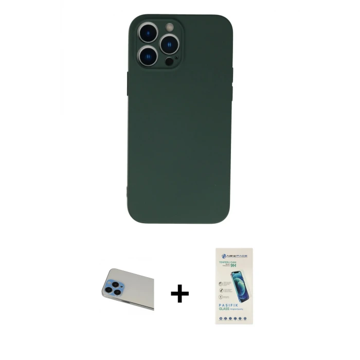 ieg™ iPhone 13 Pro Max Kılıf Ahenk Serisi - Şeffaf Pasifik Cam Ekran Koruyucu + Rainbow Kamera Lens Koruma Cam - MI