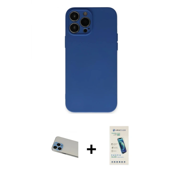 ieg™ iPhone 13 Pro Max Kılıf Ahenk Serisi - Şeffaf Pasifik Cam Ekran Koruyucu + Rainbow Kamera Lens Koruma Cam - MI