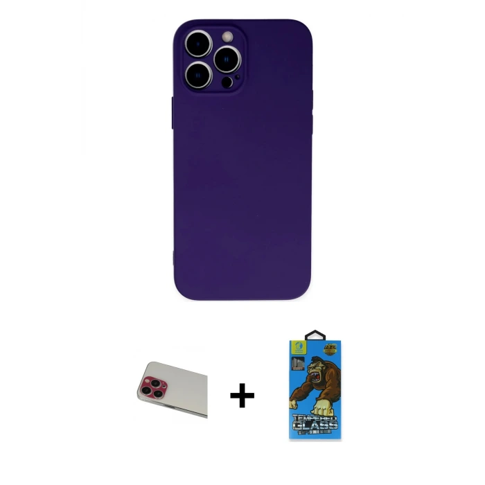 ieg™ iPhone 13 Pro Max Kılıf Ahenk Serisi - Siyah 18D Cam Ekran Koruyucu + Rainbow Kamera Lens Koruma Cam - KI