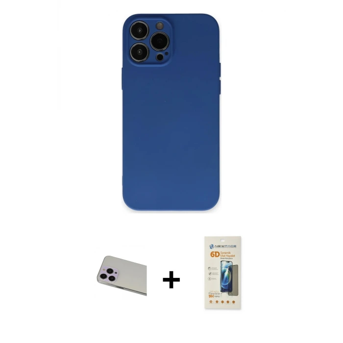 ieg™ iPhone 13 Pro Max Kılıf Ahenk Serisi - Siyah 6D Mat Seramik Hayalet Nano Ekran Koruyucu + Rainbow Kamera Lens Koruma Cam - MR
