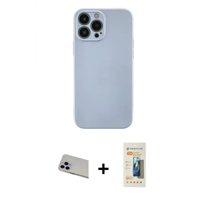 ieg™ iPhone 13 Pro Max Kılıf Ahenk Serisi - Siyah 6D Mat Seramik Hayalet Nano Ekran Koruyucu + Rainbow Kamera Lens Koruma Cam - MR