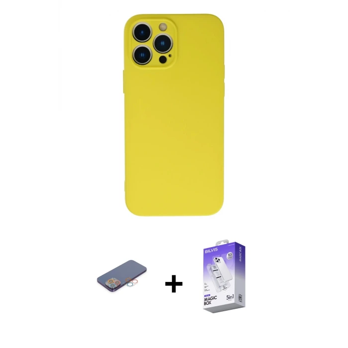 ieg™ iPhone 13 Pro Max Kılıf Ahenk Serisi - Siyah Bilvis 5in1 3D Magic Cam Ekran Koruyucu + Renkli Kamera Lens Koruma Cam - PE