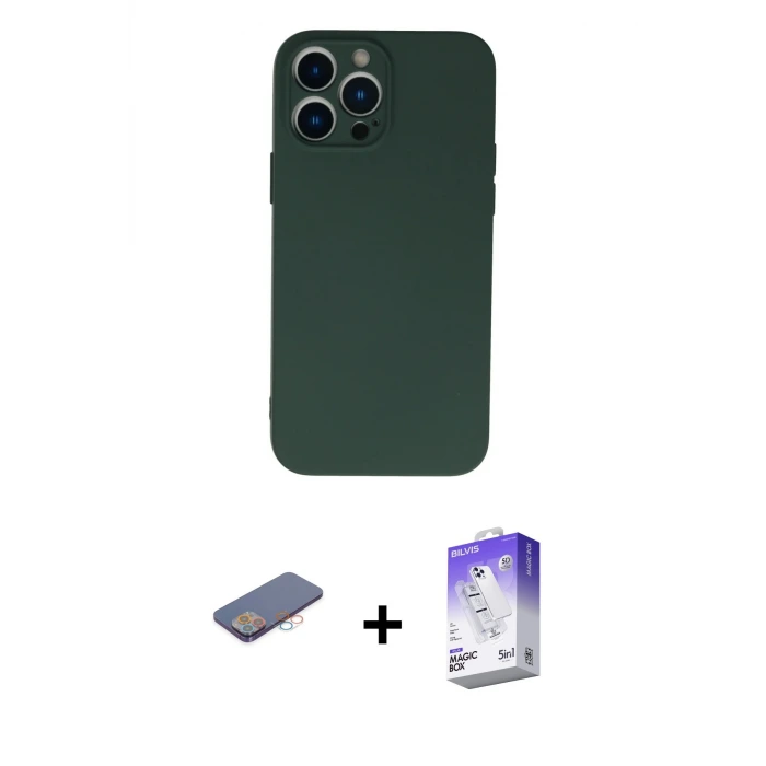 ieg™ iPhone 13 Pro Max Kılıf Ahenk Serisi - Siyah Bilvis 5in1 3D Magic Cam Ekran Koruyucu + Renkli Kamera Lens Koruma Cam - PE
