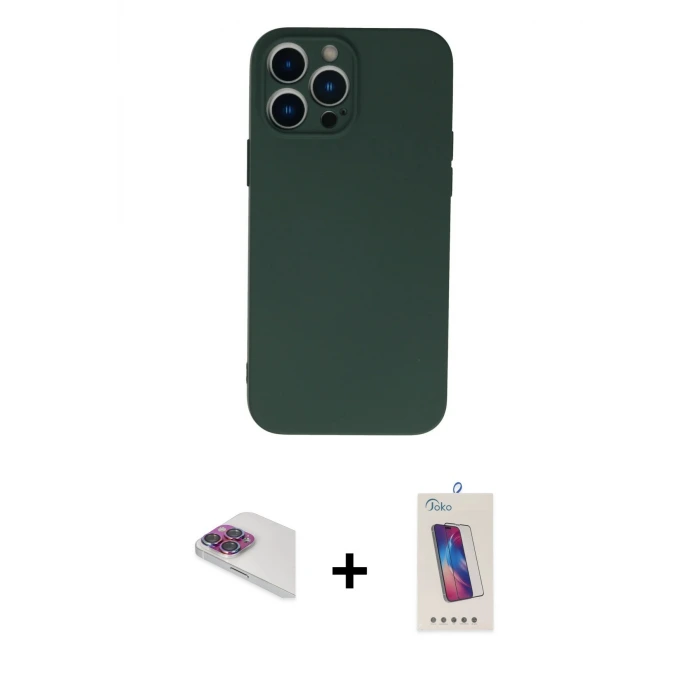ieg™ iPhone 13 Pro Max Kılıf Ahenk Serisi - Siyah Joko 5D Cam + Pers Alüminyum Kamera Lens - GI