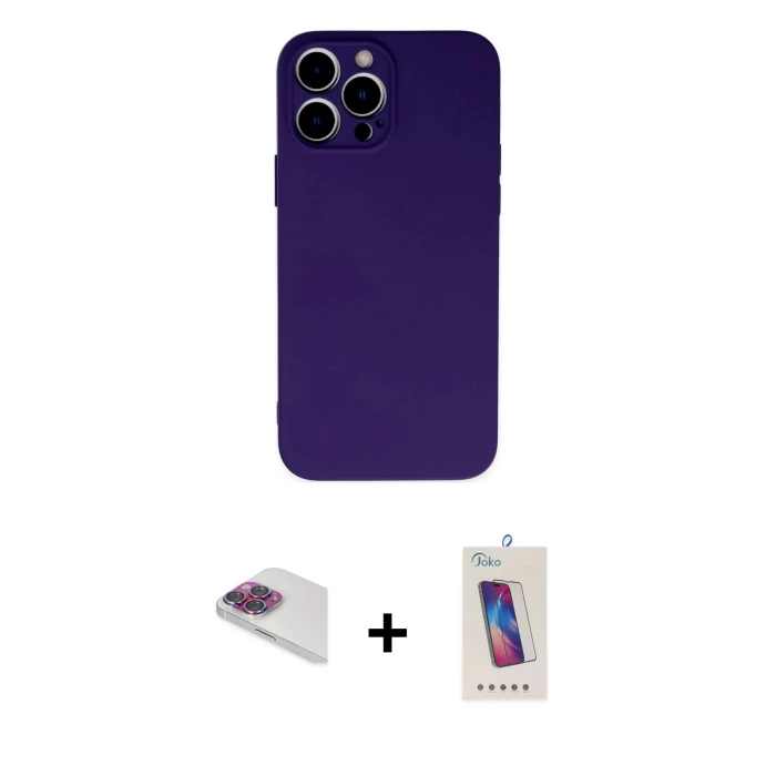 ieg™ iPhone 13 Pro Max Kılıf Ahenk Serisi - Siyah Joko 5D Cam + Pers Alüminyum Kamera Lens - GI