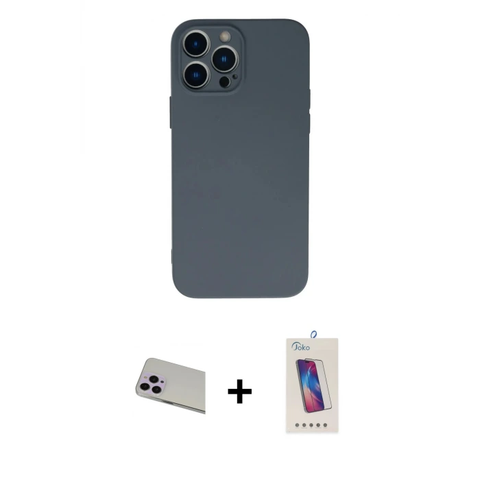 ieg™ iPhone 13 Pro Max Kılıf Ahenk Serisi - Siyah Joko 5D Cam + Rainbow Kamera Lens Koruma Cam - MR