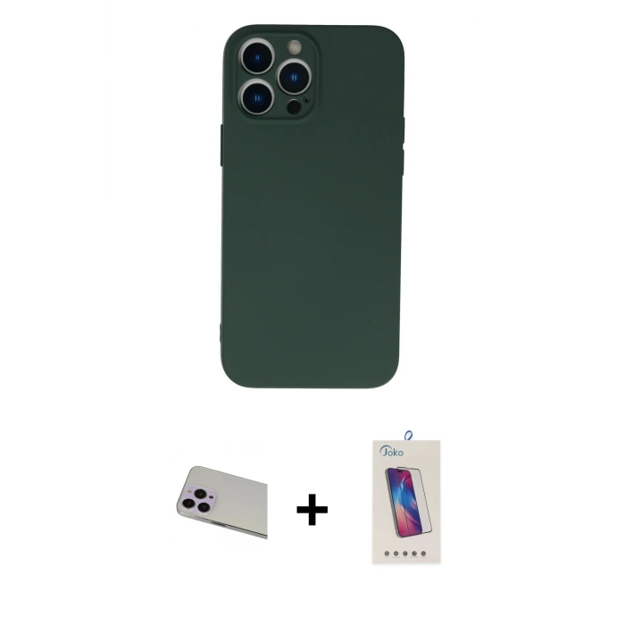 ieg™ iPhone 13 Pro Max Kılıf Ahenk Serisi - Siyah Joko 5D Cam + Rainbow Kamera Lens Koruma Cam - MR