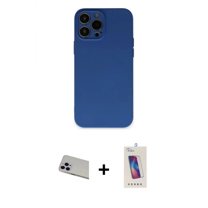 ieg™ iPhone 13 Pro Max Kılıf Ahenk Serisi - Siyah Joko 5D Cam + Rainbow Kamera Lens Koruma Cam - MR