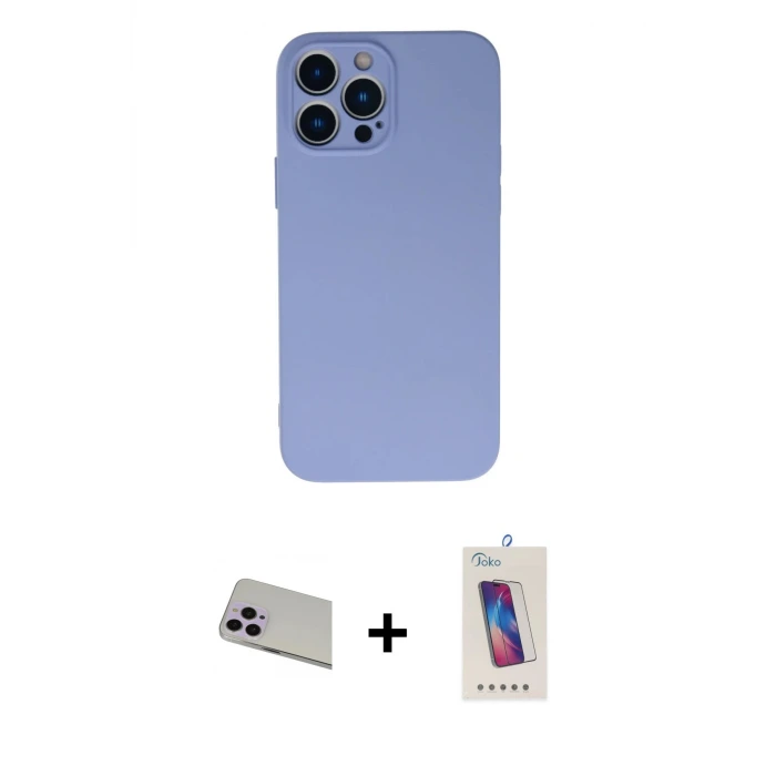 ieg™ iPhone 13 Pro Max Kılıf Ahenk Serisi - Siyah Joko 5D Cam + Rainbow Kamera Lens Koruma Cam - MR