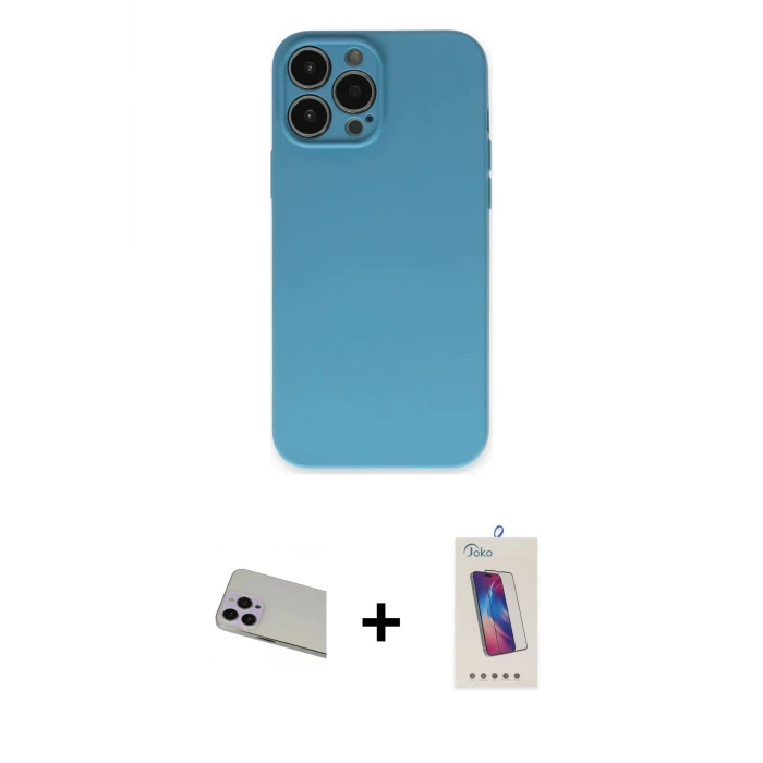 ieg™ iPhone 13 Pro Max Kılıf Ahenk Serisi - Siyah Joko 5D Cam + Rainbow Kamera Lens Koruma Cam - MR