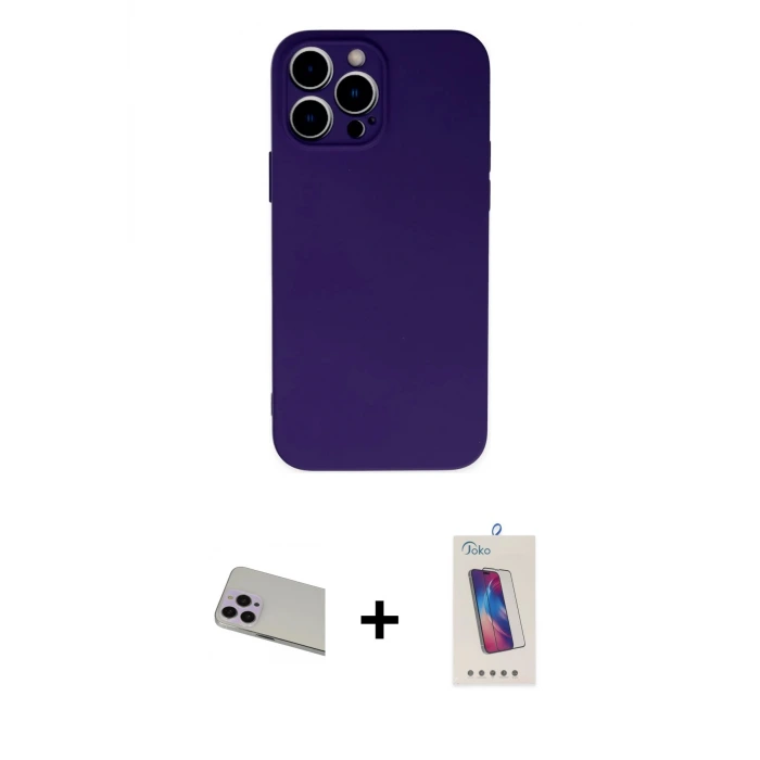 ieg™ iPhone 13 Pro Max Kılıf Ahenk Serisi - Siyah Joko 5D Cam + Rainbow Kamera Lens Koruma Cam - MR