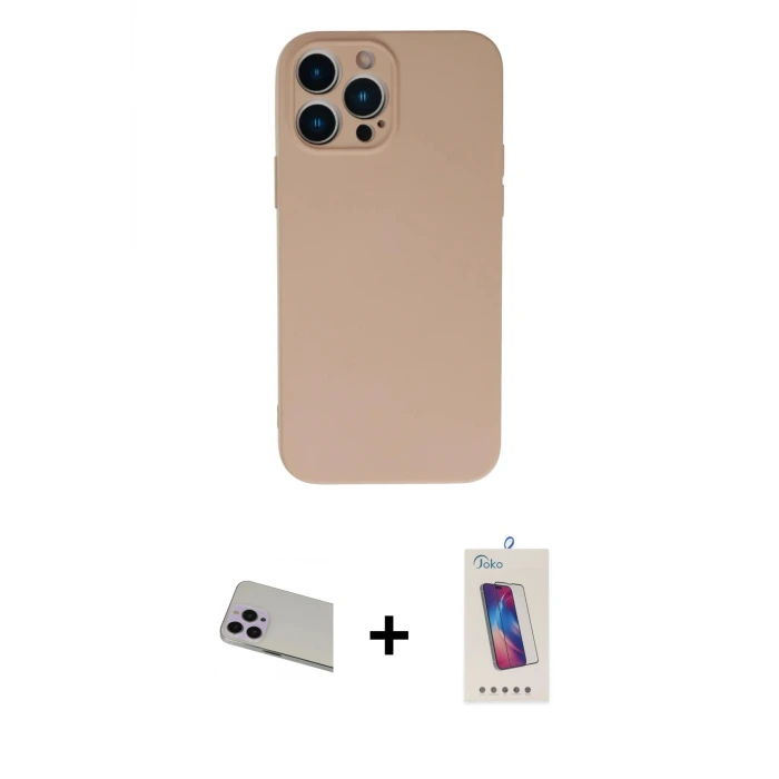 ieg™ iPhone 13 Pro Max Kılıf Ahenk Serisi - Siyah Joko 5D Cam + Rainbow Kamera Lens Koruma Cam - MR
