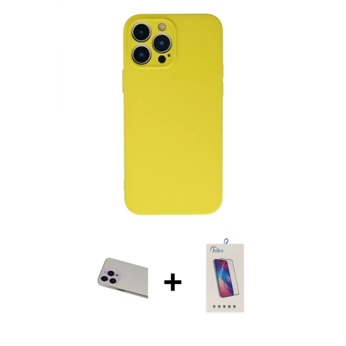 ieg™ iPhone 13 Pro Max Kılıf Ahenk Serisi - Siyah Joko 5D Cam + Rainbow Kamera Lens Koruma Cam - MR