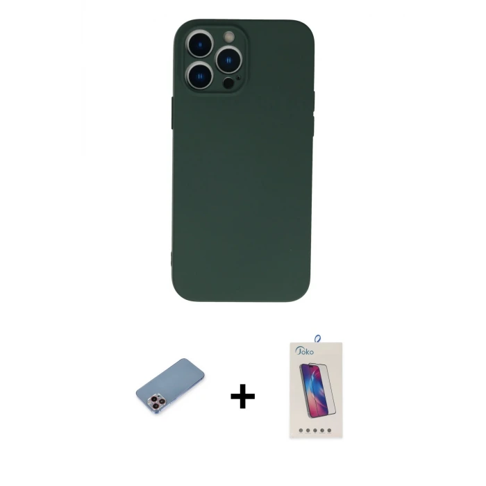 ieg™ iPhone 13 Pro Max Kılıf Ahenk Serisi - Siyah Joko 5D Cam + Shine Kamera Lens Koruma Cam - PE