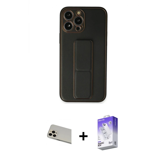 ieg™ iPhone 13 Pro Max Kılıf Akış Doku - Siyah Bilvis 5in1 3D Magic Cam Ekran Koruyucu + Rainbow Kamera Lens Koruma Cam - REGD