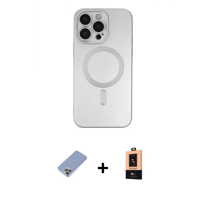 ieg™ iPhone 13 Pro Max Kılıf Akış Minimal Özel Seri - Şeffaf Maxco Cam Ekran Koruyucu + Metal Kamera Lens Koruma Cam - KUYL