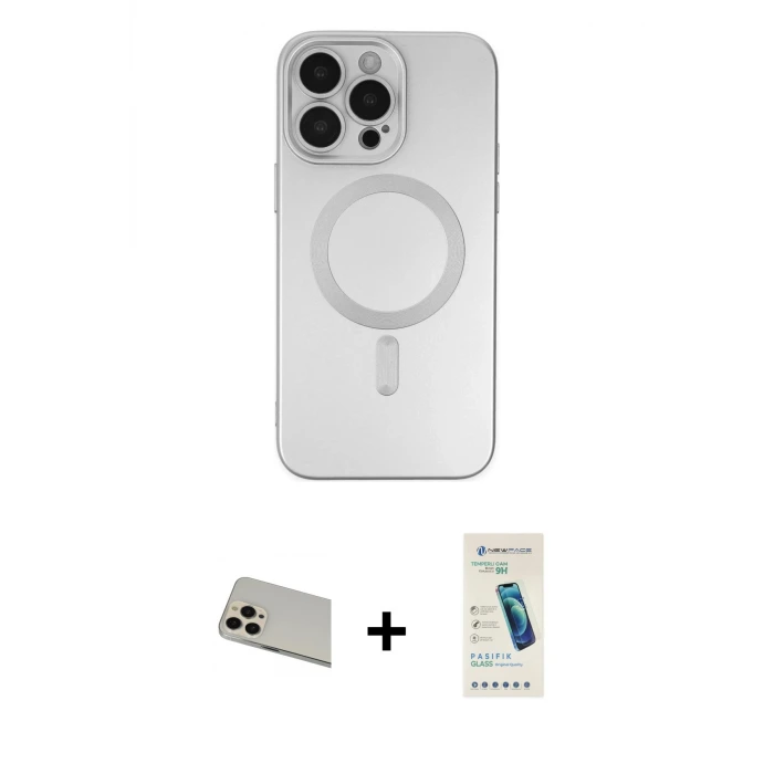 ieg™ iPhone 13 Pro Max Kılıf Akış Minimal Özel Seri - Şeffaf Pasifik Cam Ekran Koruyucu + Rainbow Kamera Lens Koruma Cam - REGD