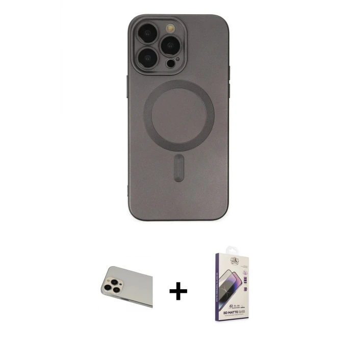 ieg™ iPhone 13 Pro Max Kılıf Akış Minimal Özel Seri - Siyah Bilvis 3D Mat Cam Ekran Koruyucu + Rainbow Kamera Lens Koruma Cam - REGD