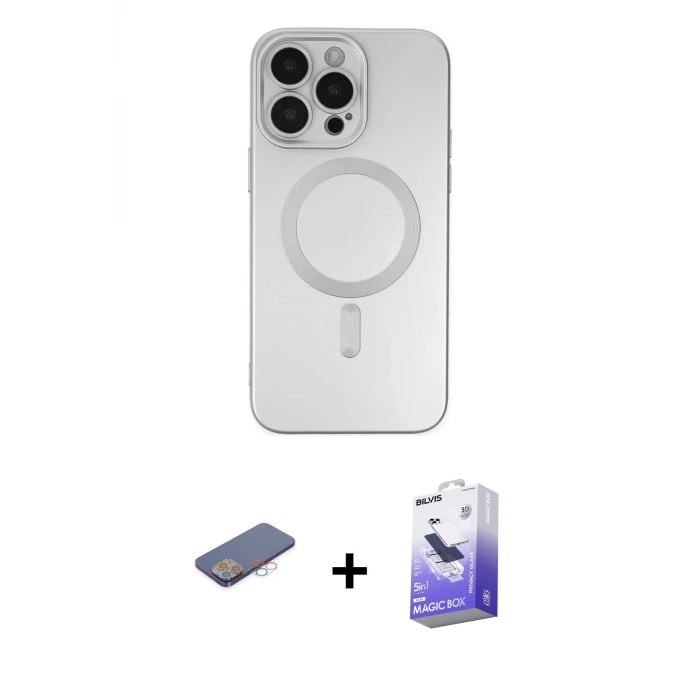 ieg™ iPhone 13 Pro Max Kılıf Akış Minimal Özel Seri - Siyah Bilvis 5in1 5D Magic Hayalet Cam Ekran Koruyucu + Renkli Kamera Lens Koruma Cam - PE