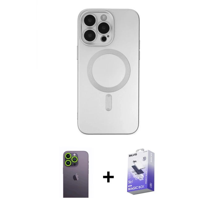 ieg™ iPhone 13 Pro Max Kılıf Akış Minimal Özel Seri - Siyah Bilvis 5in1 5D Magic Hayalet Cam Ekran Koruyucu + Neon Fosforlu Kamera Lens - YL