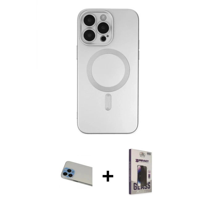 ieg™ iPhone 13 Pro Max Kılıf Akış Minimal Özel Seri - Siyah Bilvis Hayalet Cam Ekran Koruyucu + Rainbow Kamera Lens Koruma Cam - MI