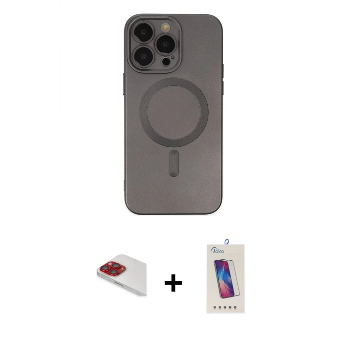 ieg™ iPhone 13 Pro Max Kılıf Akış Minimal Özel Seri - Siyah Joko 5D Cam + Pers Alüminyum Kamera Lens - KI