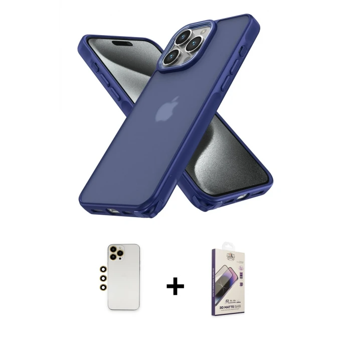 ieg™ iPhone 13 Pro Max Kılıf Atlas Form - Siyah Bilvis 3D Mat Cam Ekran Koruyucu + Shine Kamera Lens - GD