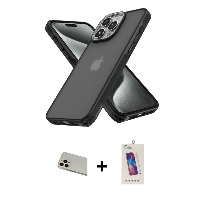 ieg™ iPhone 13 Pro Max Kılıf Atlas Form - Siyah Joko 5D Cam + Rainbow Kamera Lens Koruma Cam - REGD