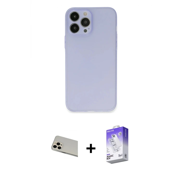 ieg™ iPhone 13 Pro Max Kılıf Atlas Minimal Prime - Siyah Bilvis 5in1 3D Magic Cam Ekran Koruyucu + Rainbow Kamera Lens Koruma Cam - REGD