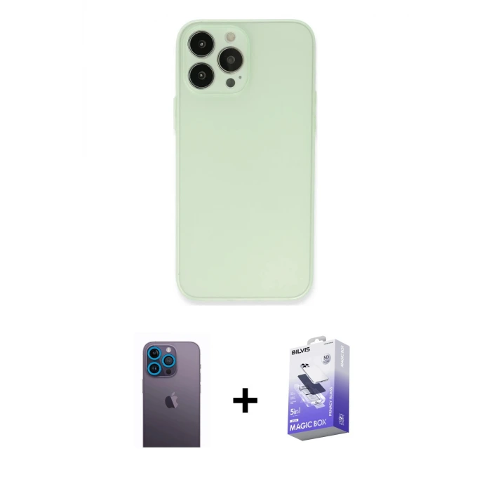 ieg™ iPhone 13 Pro Max Kılıf Atlas Minimal Prime - Siyah Bilvis 5in1 5D Magic Hayalet Cam Ekran Koruyucu + Neon Fosforlu Kamera Lens - MI