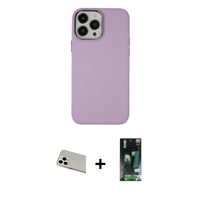 ieg™ iPhone 13 Pro Max Kılıf Çekirdek Çizgi - Şeffaf 360 Full Body Arka Koruyucu + Rainbow Kamera Lens Koruma Cam - BZ