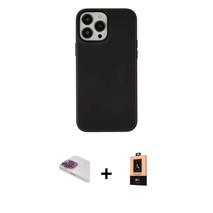 ieg™ iPhone 13 Pro Max Kılıf Çekirdek Çizgi - Şeffaf Maxco Cam Ekran Koruyucu + Pers Alüminyum Kamera Lens - GI