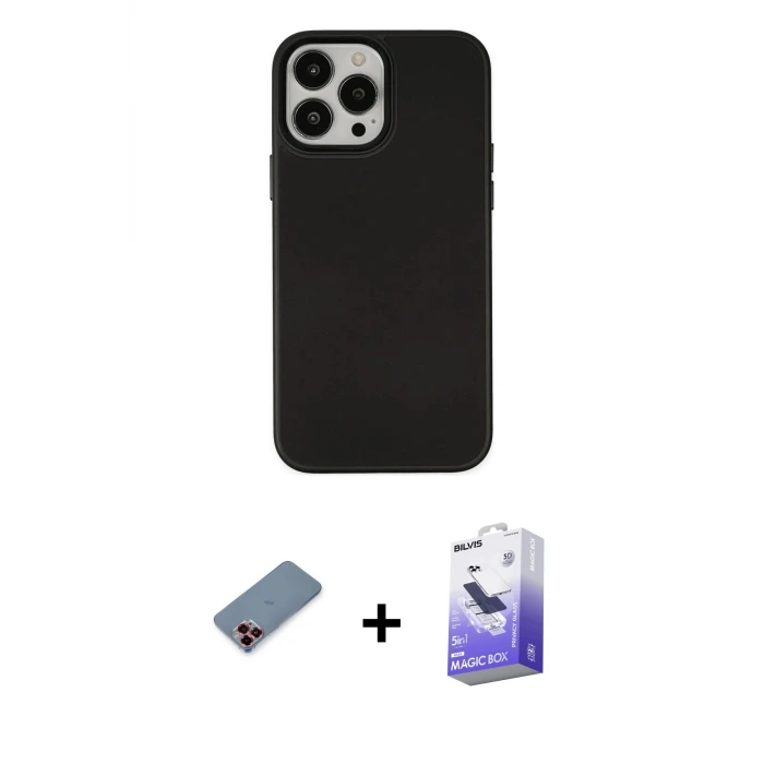 ieg™ iPhone 13 Pro Max Kılıf Çekirdek Çizgi - Siyah Bilvis 5in1 5D Magic Hayalet Cam Ekran Koruyucu + Metal Kamera Lens Koruma Cam - KI